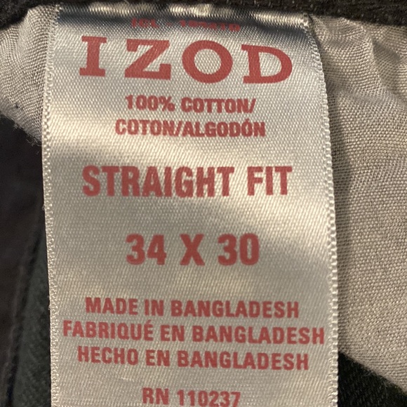 Izod SZ 34 x 30 Black Slim Straight Fit Denim Jeans New D23 - Picture 14 of 14